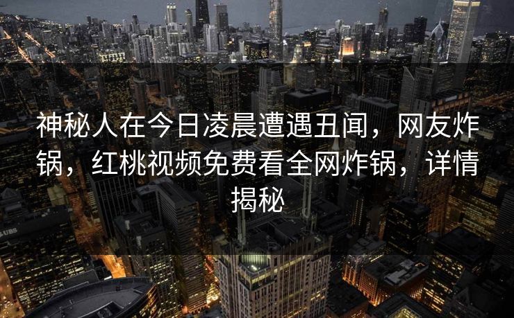 神秘人在今日凌晨遭遇丑闻,网友炸锅,红桃视频免费看全网炸锅,详情揭秘