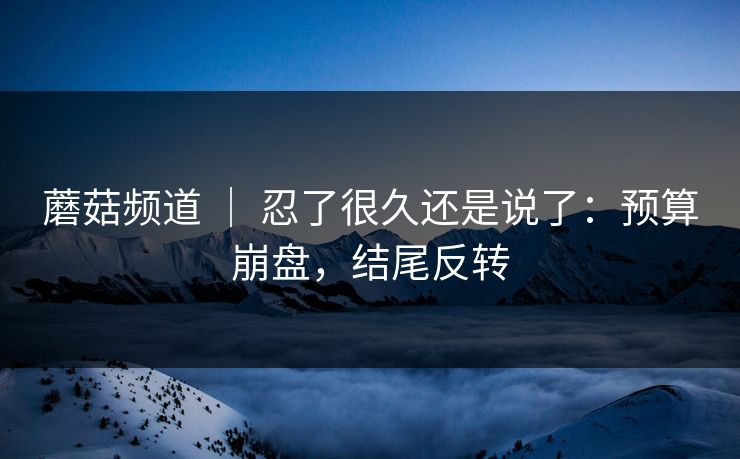 蘑菇频道 ｜ 忍了很久还是说了：预算崩盘，结尾反转